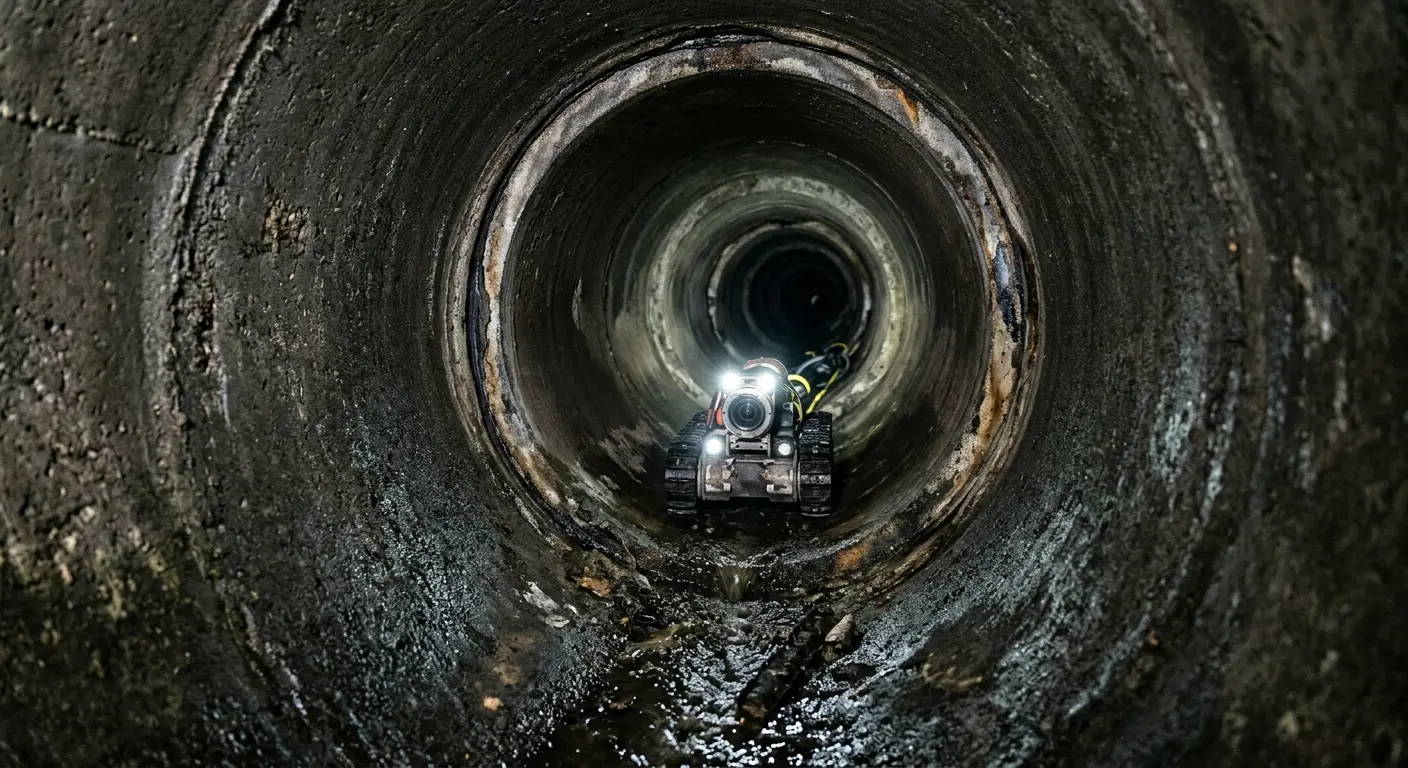 Robotic sewer camera inspecting pipe interior for Sewer Line Cleaning in Flushing