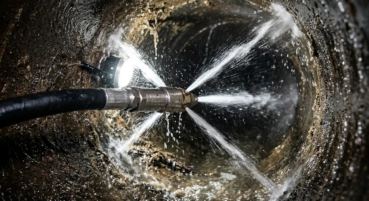 High-pressure hydro jetting nozzle cleaning sewer pipe for Storm Drain Cleaning in Flushing
